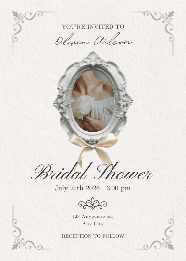 White and Beige Traditional Bridal Shower Invitation