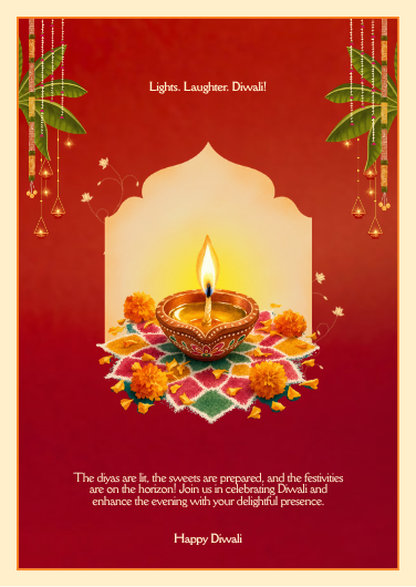 Cream and Red Elegant Diwali Celebration Invitation
