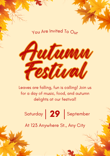 Beautiful Orange and Red Leaf Autumn Festival Invitation