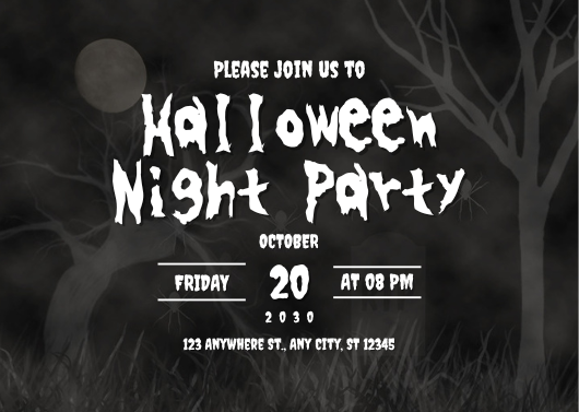 Black and White Spooky Halloween Night Party Invitation