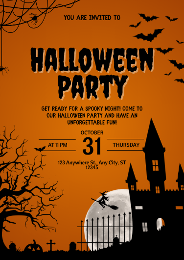 Spooky Orange and Black Halloween Party Invitation Template