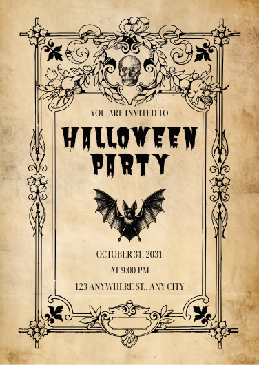 Beige and Black Vintage Halloween Party Invitation