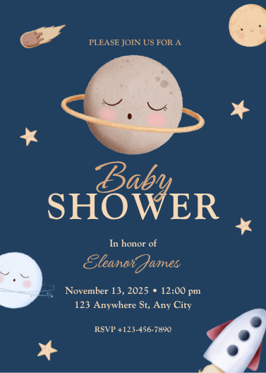 Blue Watercolor Space Baby Shower Invitation Template