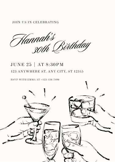 Black and White Elegant 30th Birthday Invitation Template