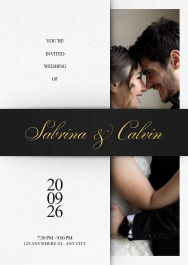 Minimalist Black and Gold Photo Wedding Invitation Template