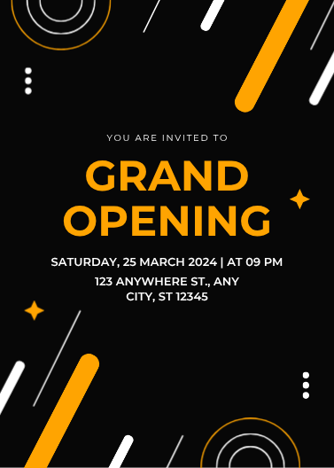 Modern Grand Opening Invitation Template in Black & Yellow
