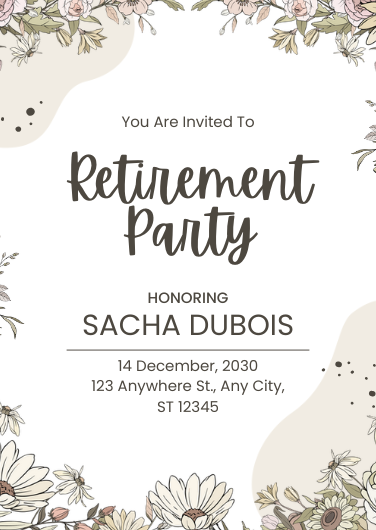 Brown and White Floral Retirement Party Invitation