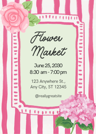 Vintage Pink and Green Flower Market Invitation Template