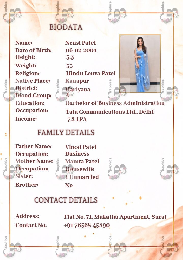 Marriage Biodata for Girl in Stylish and Cultural Layout
