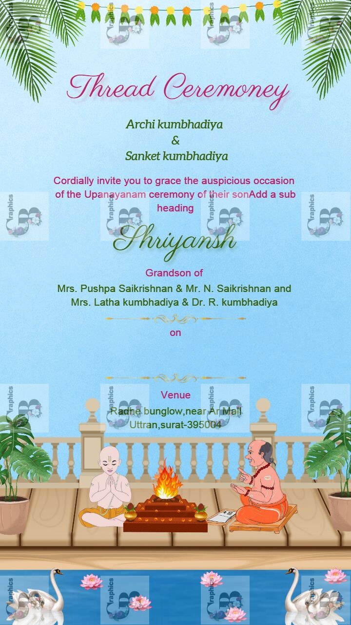 Thread Ceremony Invitation Card In English Vedic Guru Theme