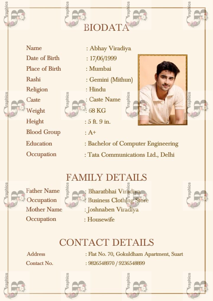 Marriage Biodata for Boy with Modern Creative Design