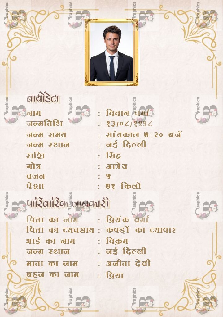 Stylish Hindi Marriage Biodata For Groom