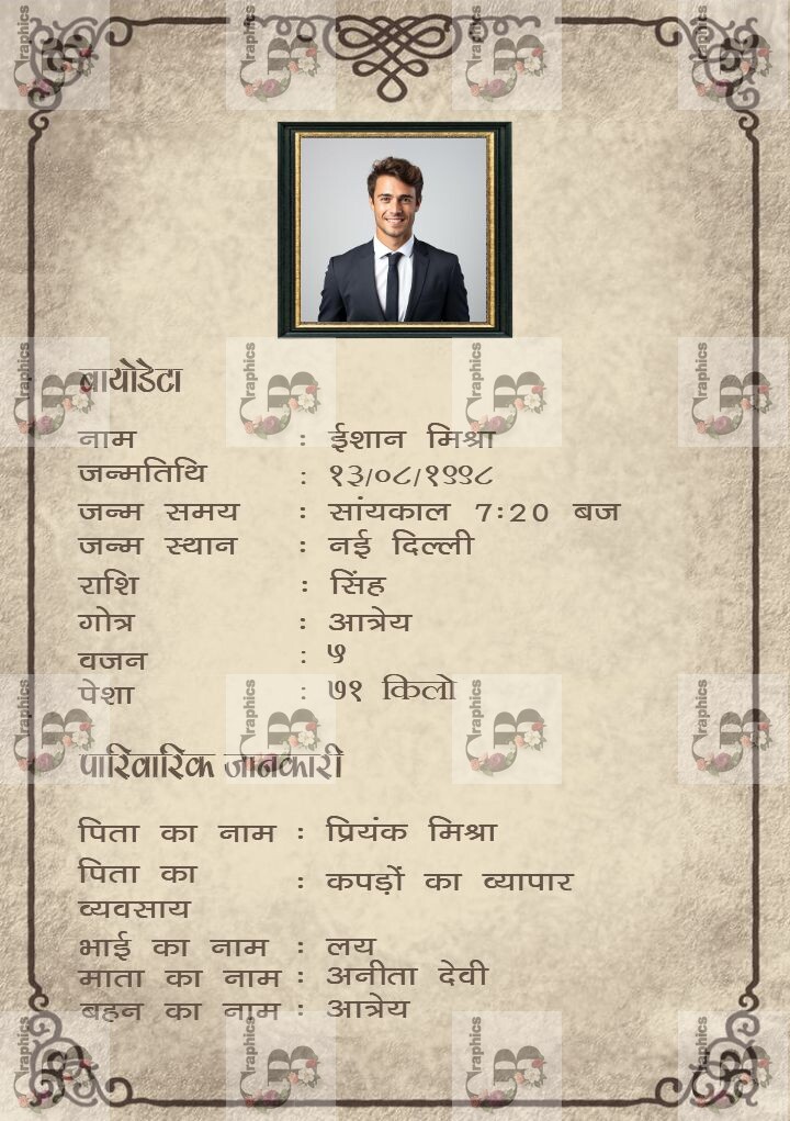 Traditional Marriage Biodata In Hindi For Groom