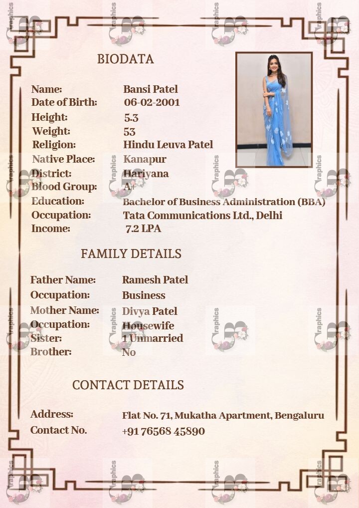 Charming Biodata for Marriage with Stylish Layout