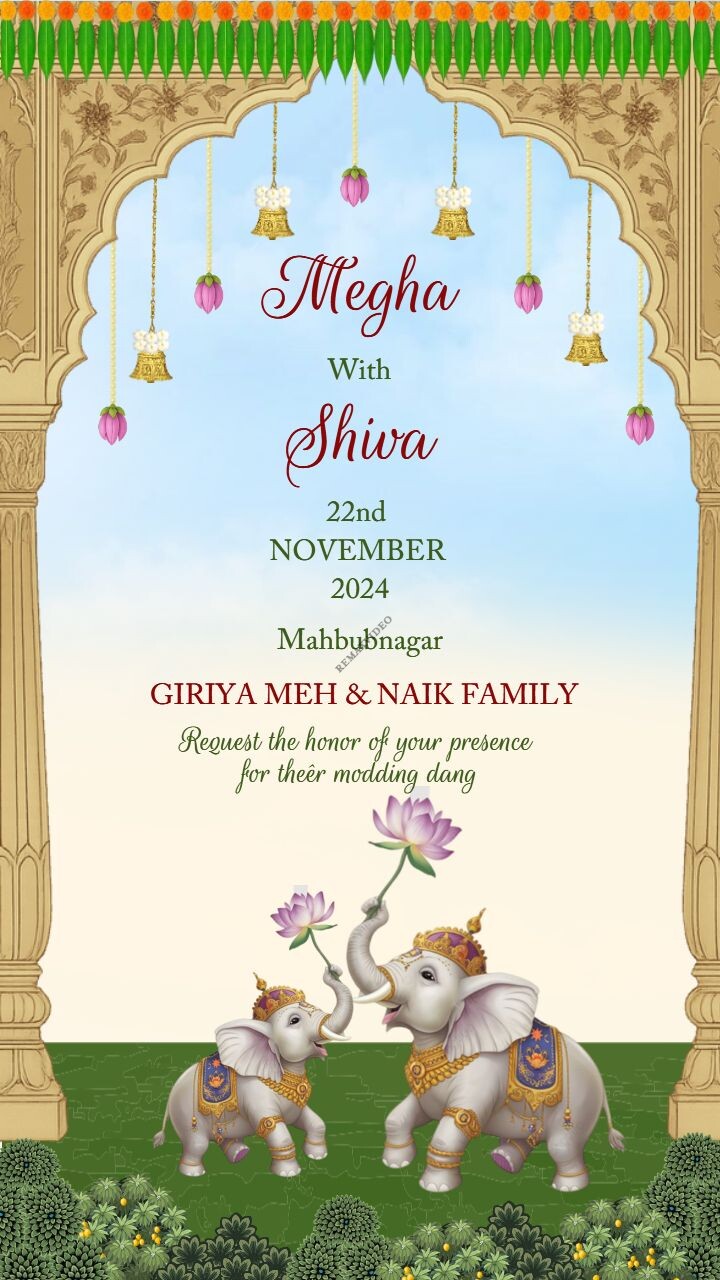 South Indian Wedding Invitation Video with Golden Arch Decor