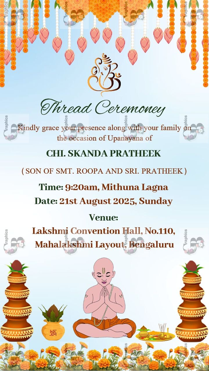 Thread Ceremony invitation in English Personalized E Card