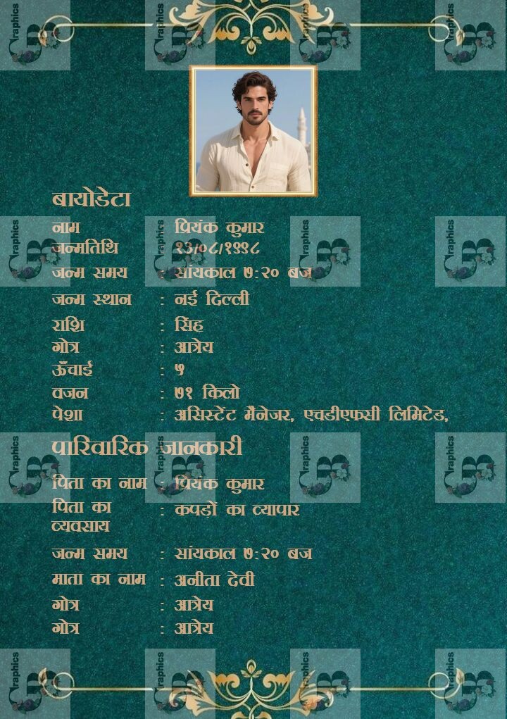 Royal Hindi Marriage Biodata For Groom