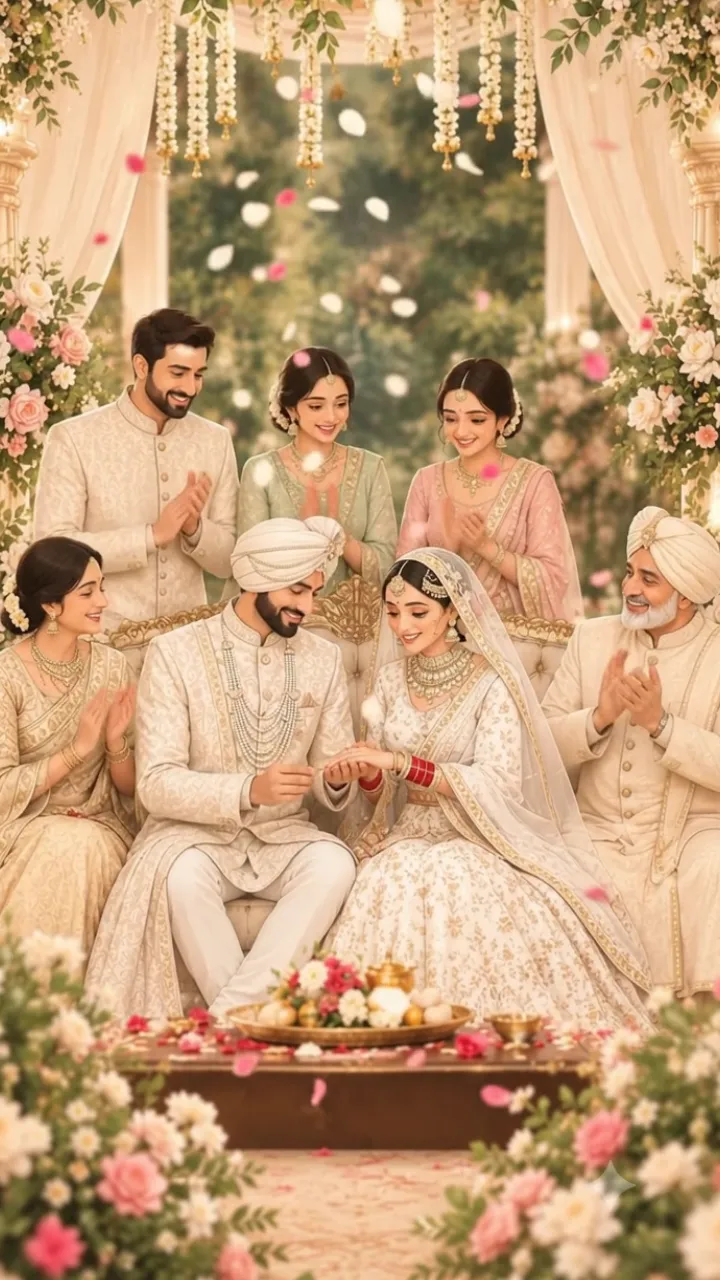 3D Punjabi Roka Ceremony Invitation Video Cream Gold Floral