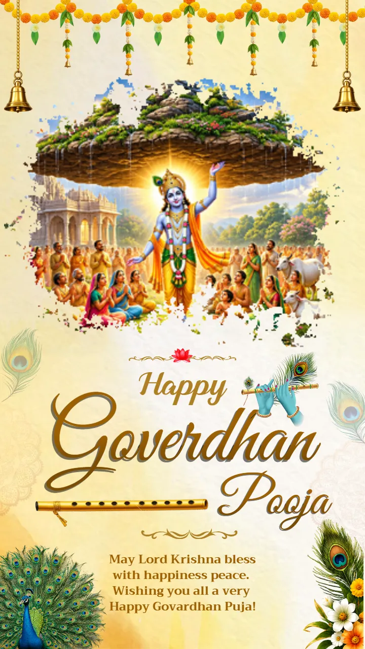 Govardhan Pooja Image with Krishna and Parvat Artwork