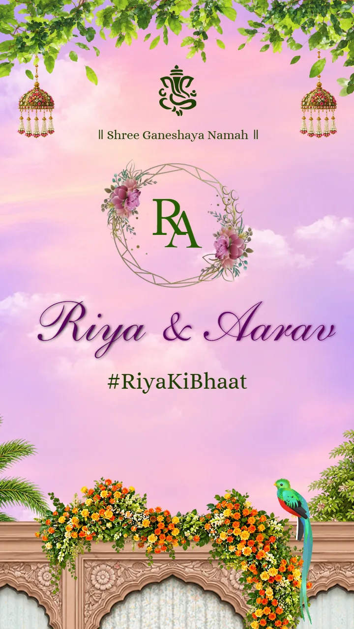 Bhaat Ceremony Invitation Video with Pastel Peacock Garden