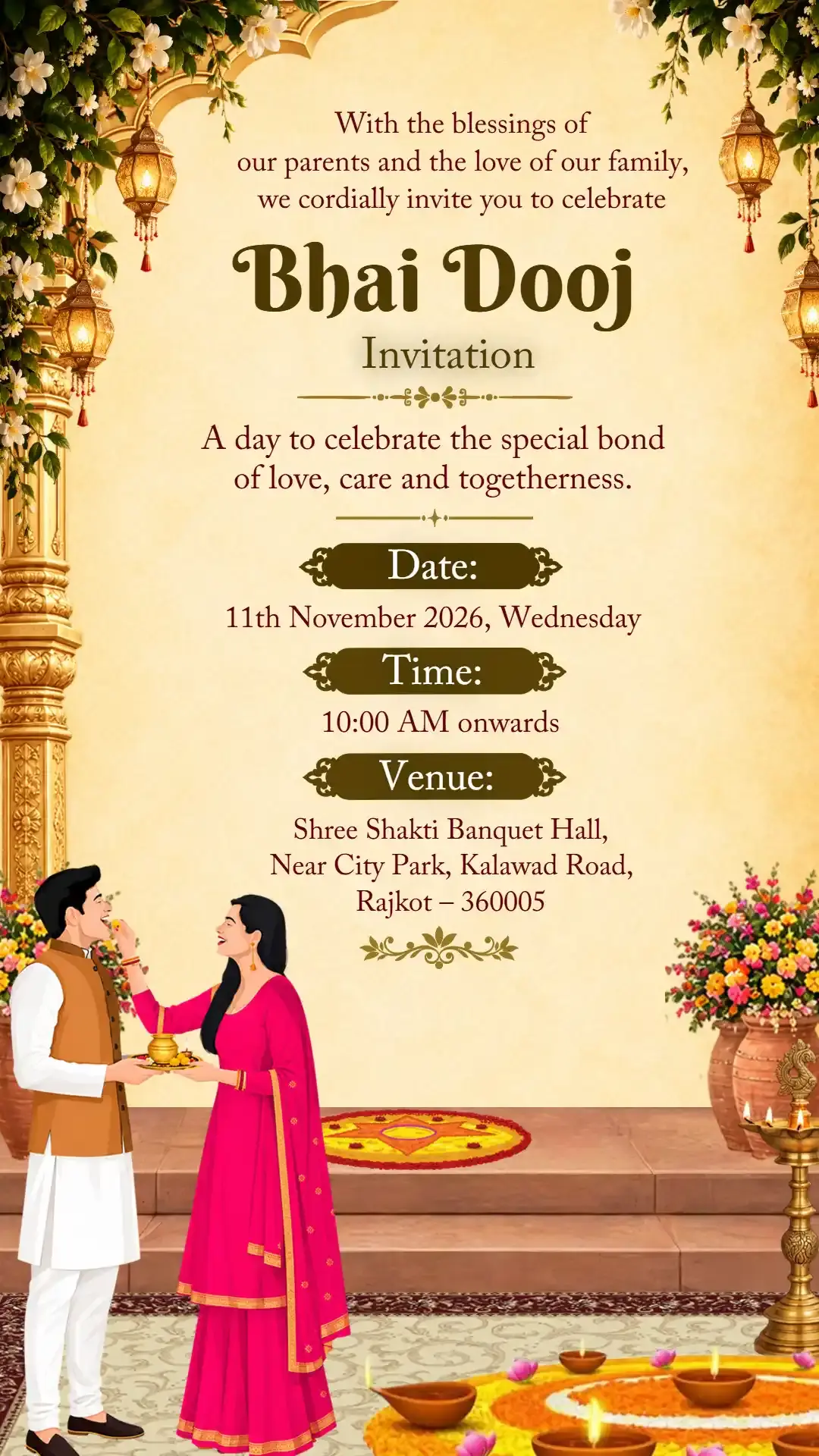 Bhai Dooj Invitation Card In English for Custom Invites