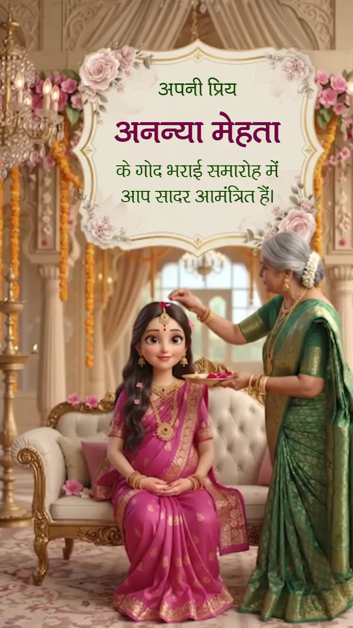 Godh Bharai Invitation Video in Hindi with Floral Theme