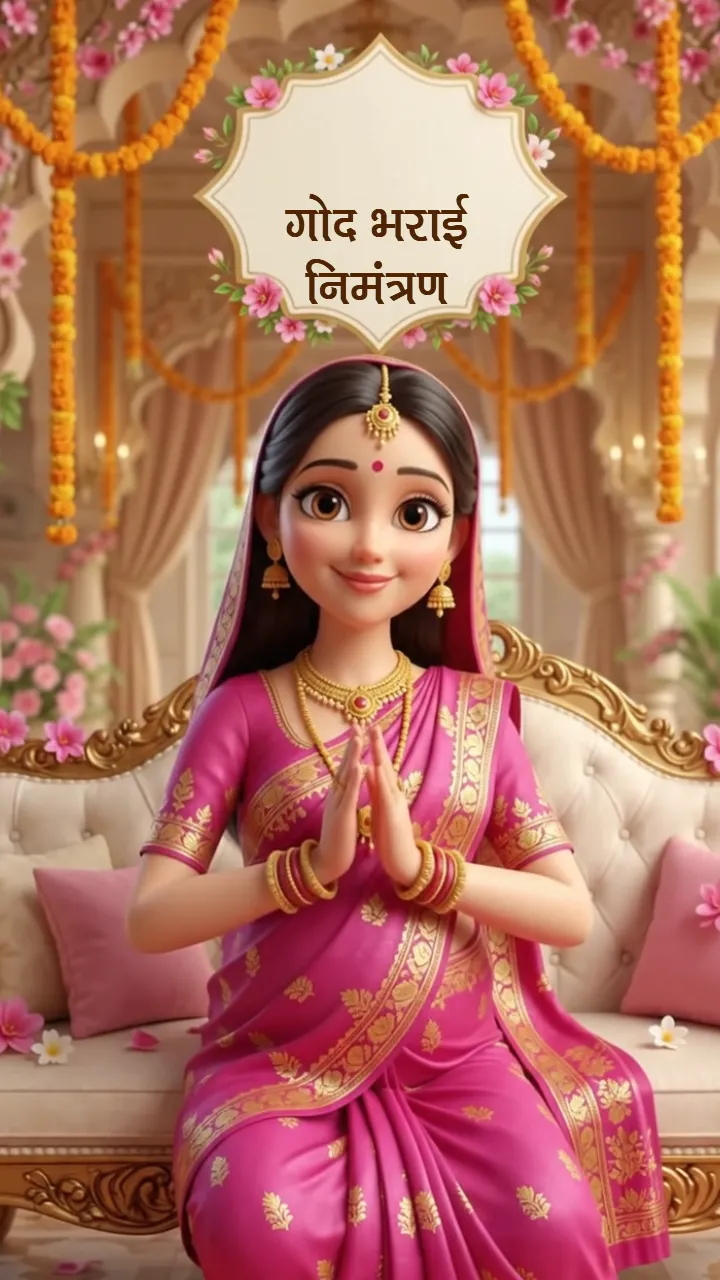 Godh Bharai Invitation Video in Hindi with Floral Theme