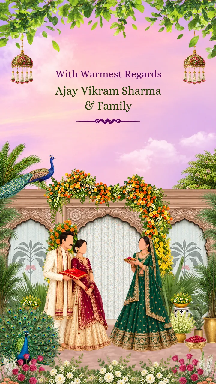 Bhaat Ceremony Invitation Video with Pastel Peacock Garden