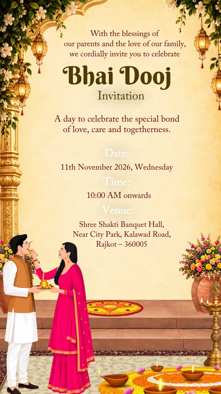 Bhai Dooj Invitation Card In English for Custom Invites
